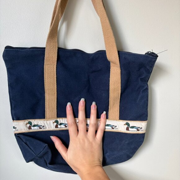 Vintage Mallard Duck Navy Blue Mini Tote Bag - Picture 5 of 5
